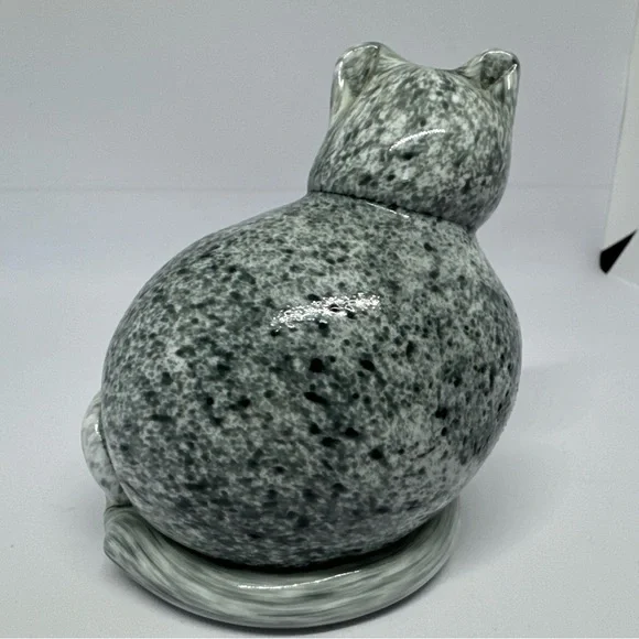 Rare INKERI TOIKKA Nuutajarvi Cat Glass Art Vintage Marble Pattern, Finland